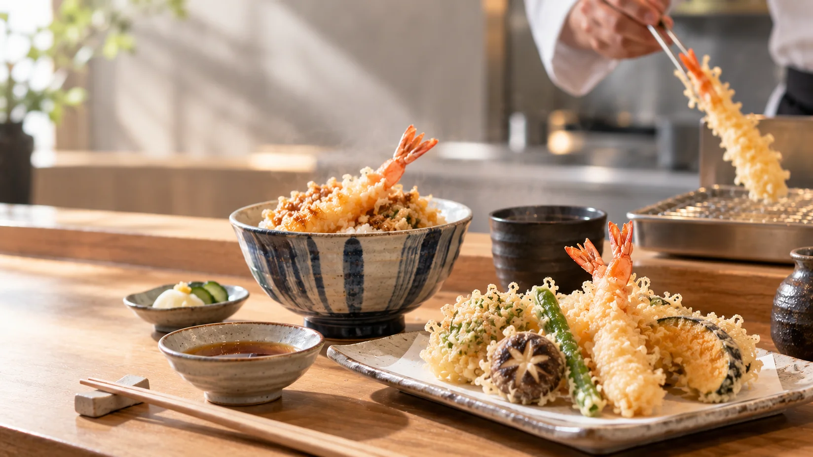 A spread of freshly fried tempura