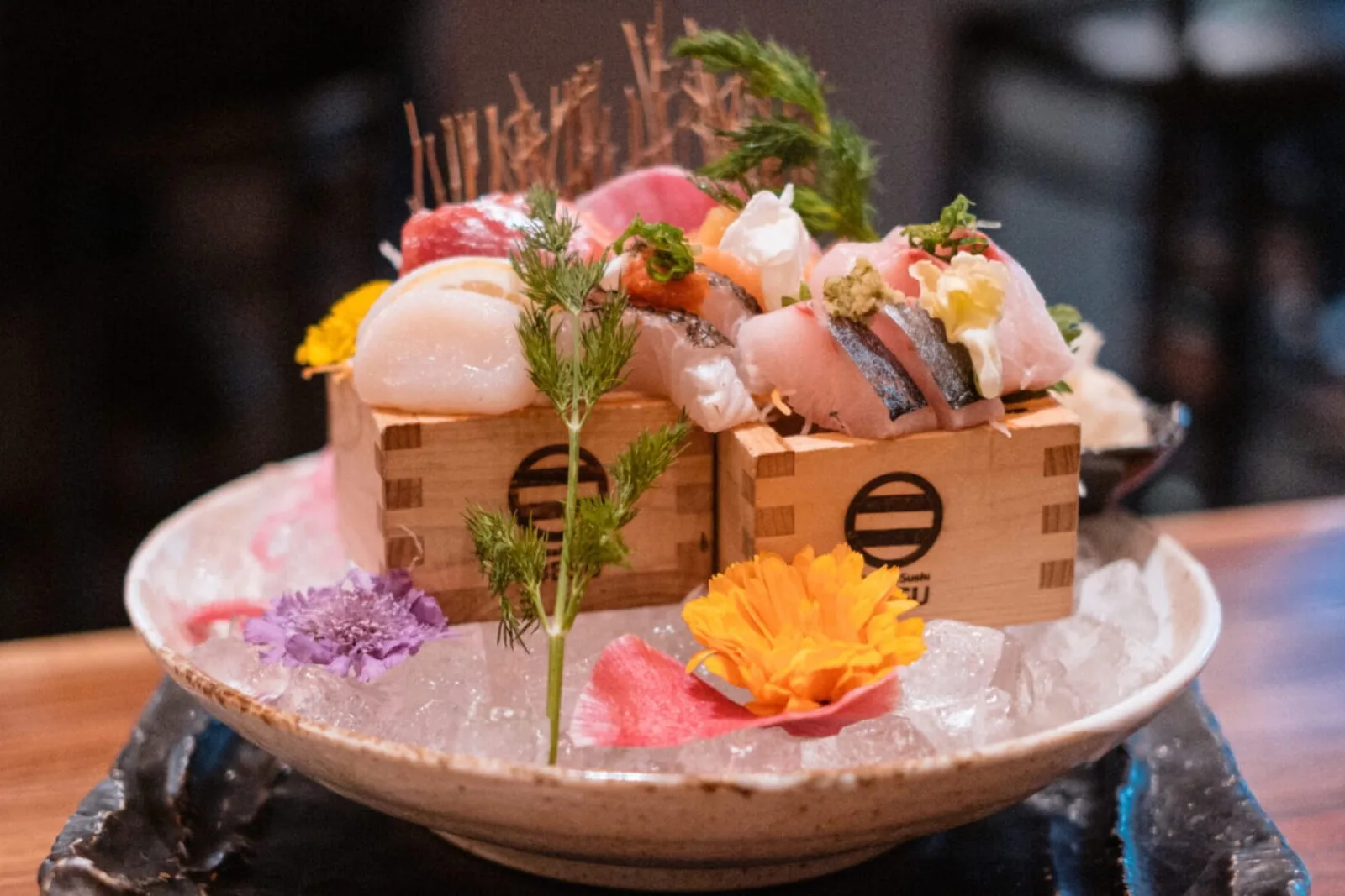 A sushi and sashimi presentation at EBESU Robata and Sushi