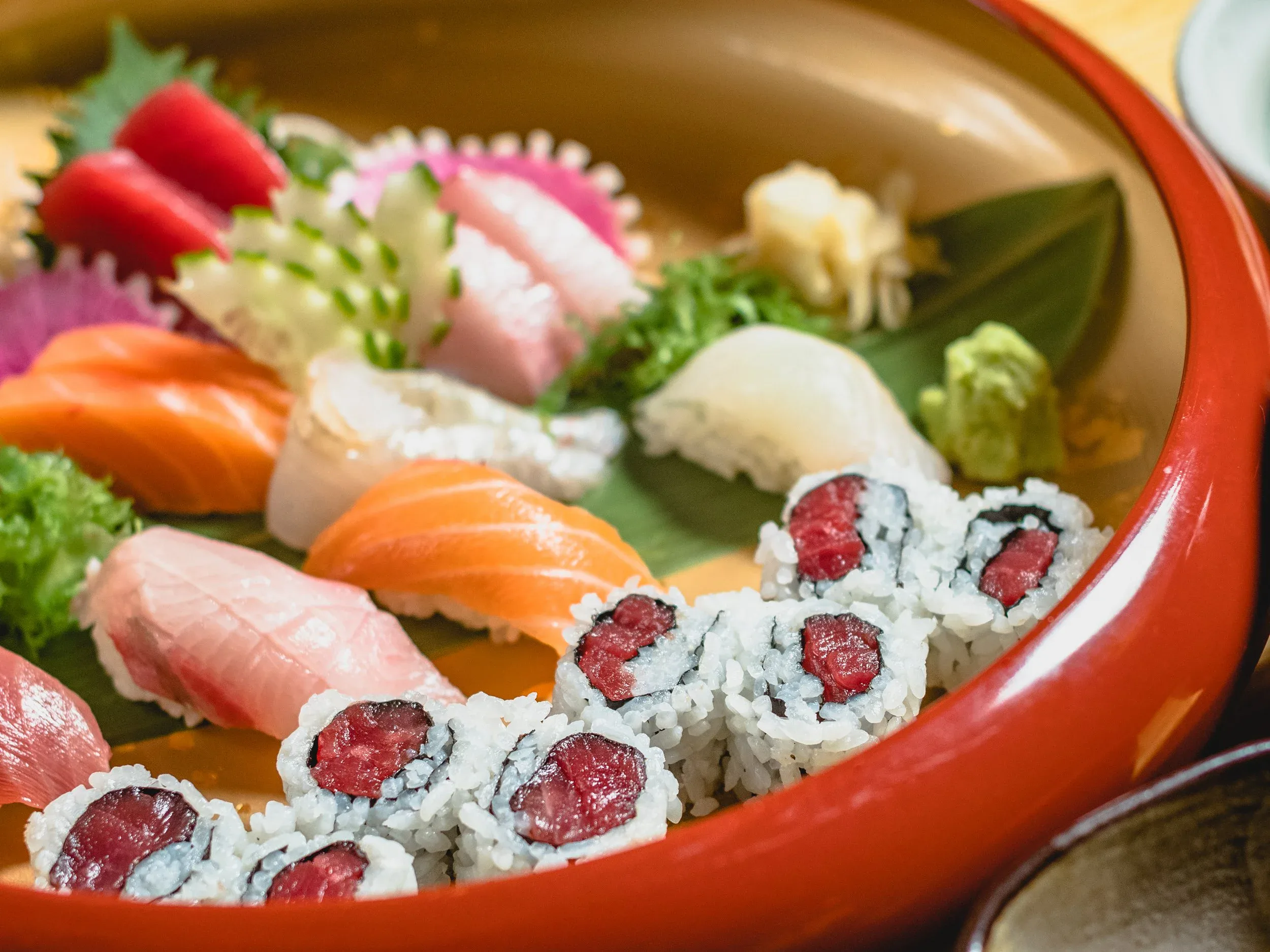 An assortment of sashimi and sushi at Sakagura